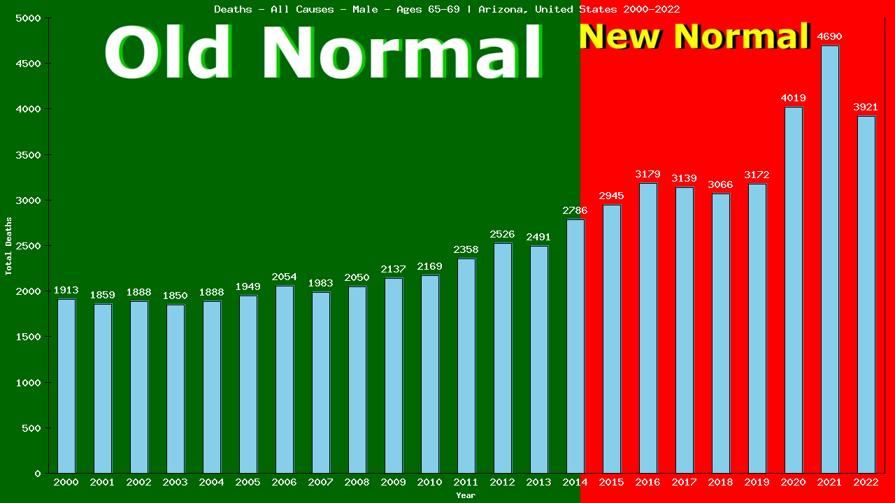 Graph showing Deaths - All Causes - Male - Aged 65-69 | Arizona, United-states